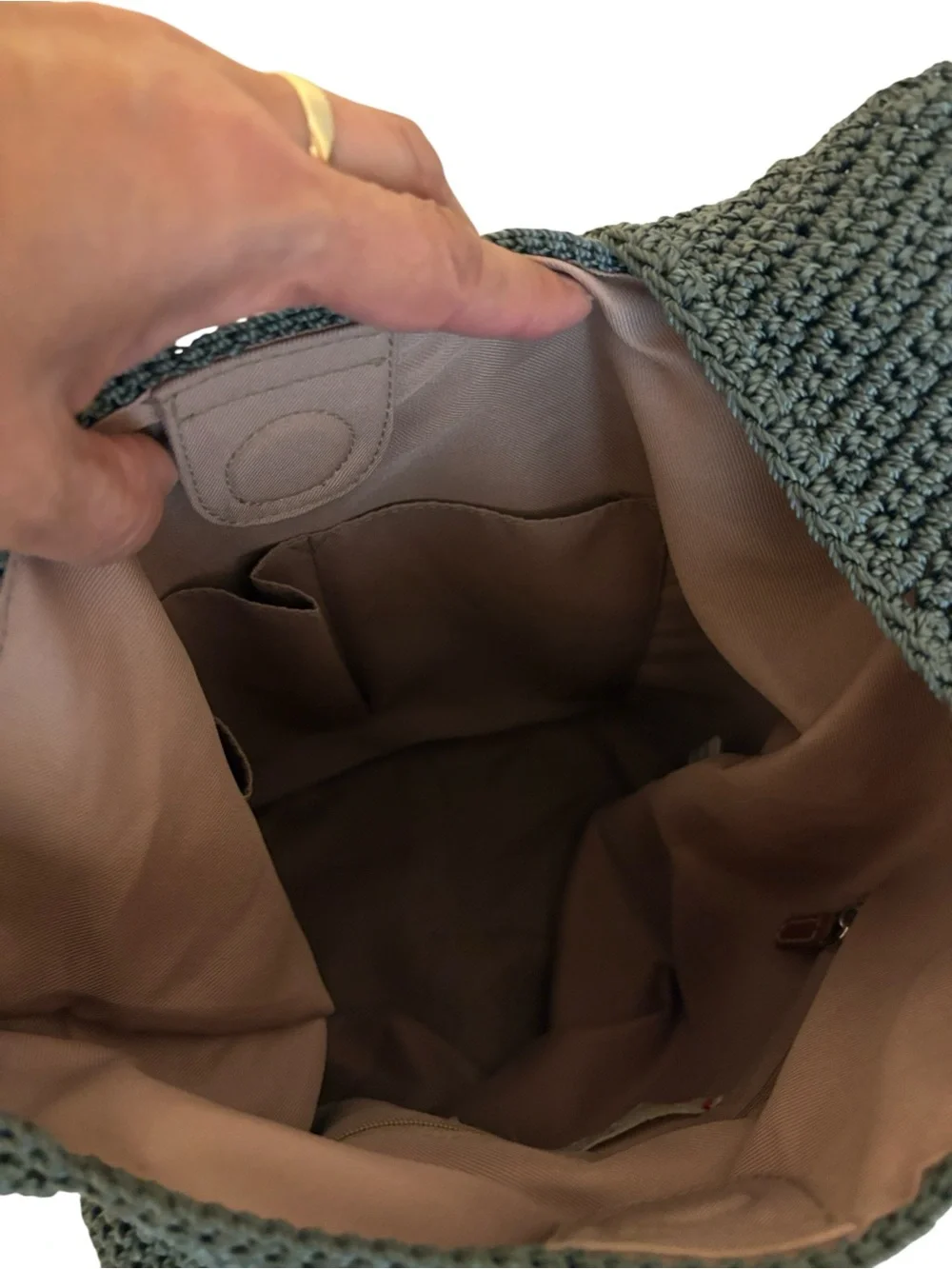 The Sak Hand Crocheted Hobo Shoulder Bag Slouchy Silhouette Olive Green